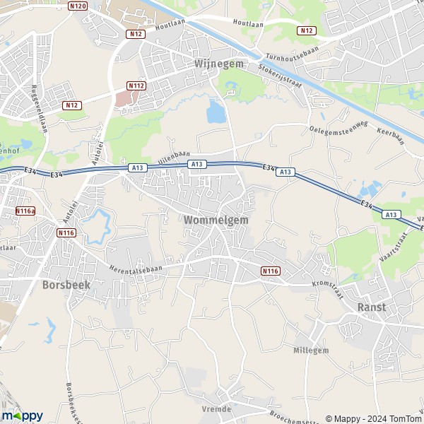 De kaart voor de stad 2160 Wommelgem