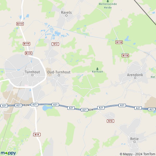 De kaart voor de stad 2360 Oud-Turnhout