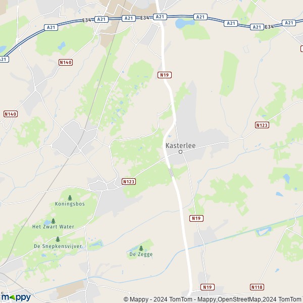 De kaart voor de stad 2460 Kasterlee