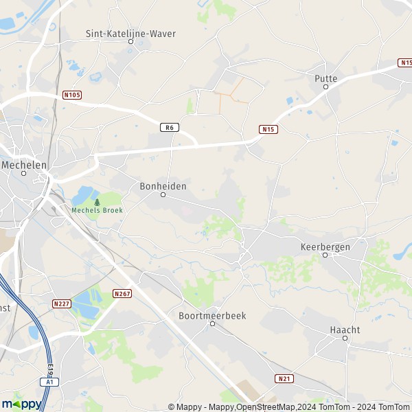 De kaart voor de stad 2820 Bonheiden