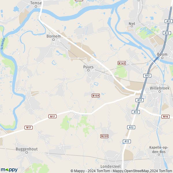 De kaart voor de stad 2870-2890 Puurs-Sint-Amands