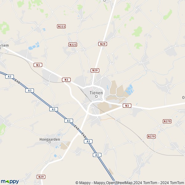 De kaart voor de stad 3300 Tienen