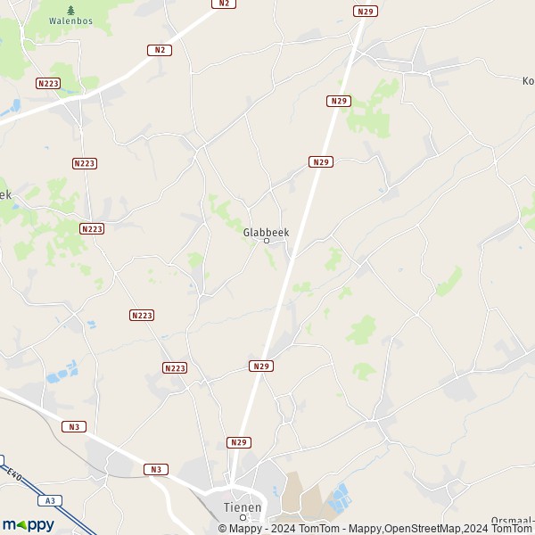 De kaart voor de stad 3380-3384 Glabbeek