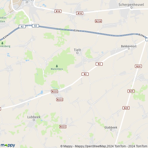 De kaart voor de stad 3390-3460 Tielt-Winge