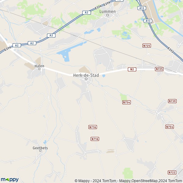 De kaart voor de stad 3454-3540 Herk-de-Stad