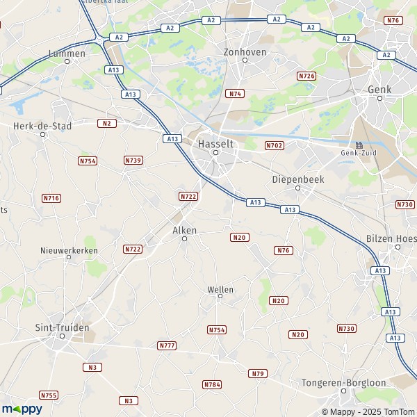 De kaart voor de stad 3500-3512 Hasselt