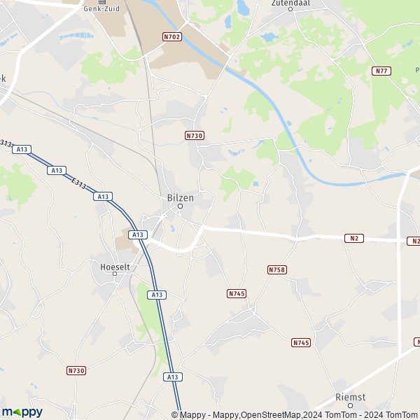 De kaart voor de stad 3740-3746 Bilzen