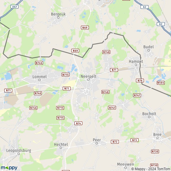 De kaart voor de stad Overpelt, 3900 Pelt