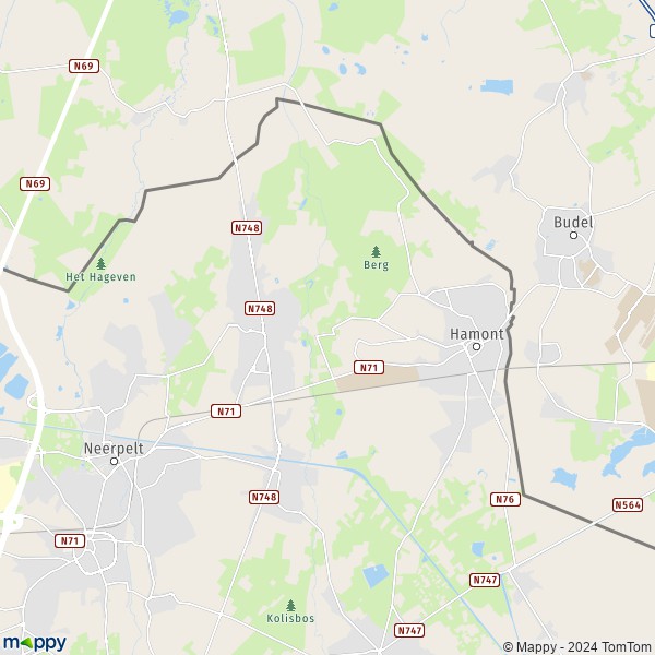 De kaart voor de stad 3930 Hamont-Achel