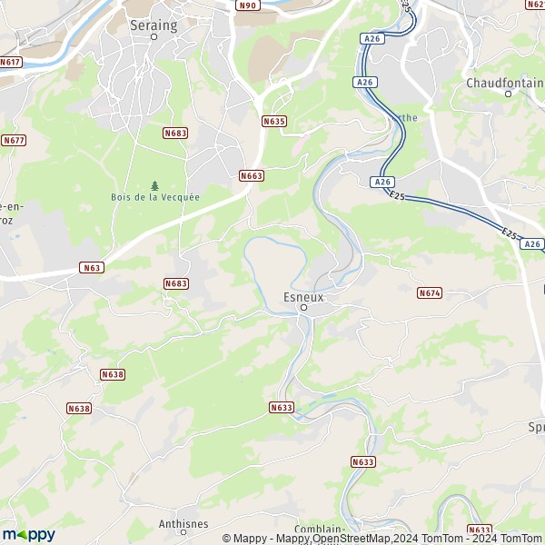 De kaart voor de stad 4130 Esneux