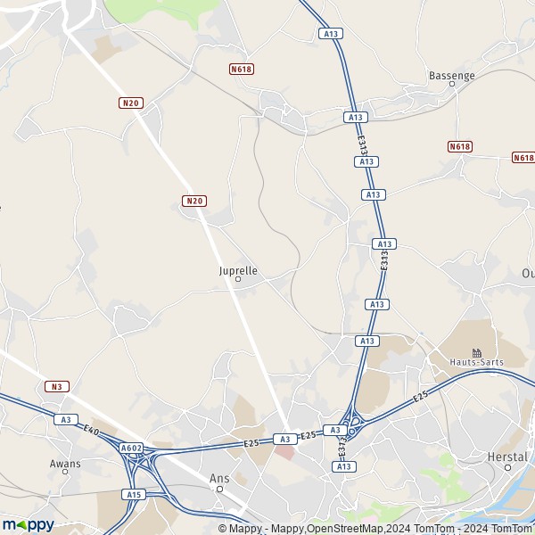De kaart voor de stad 4450-4458 Juprelle