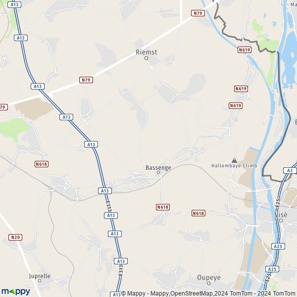 De kaart voor de stad 4690 Bassenge