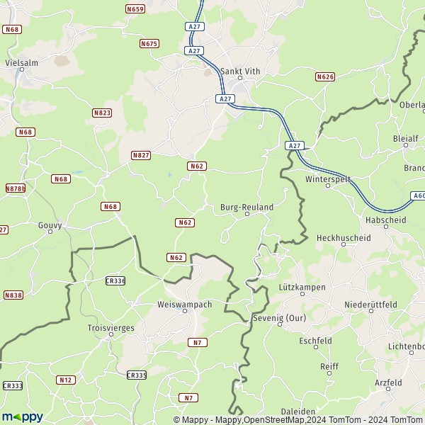 De kaart voor de stad 4790 Burg-Reuland