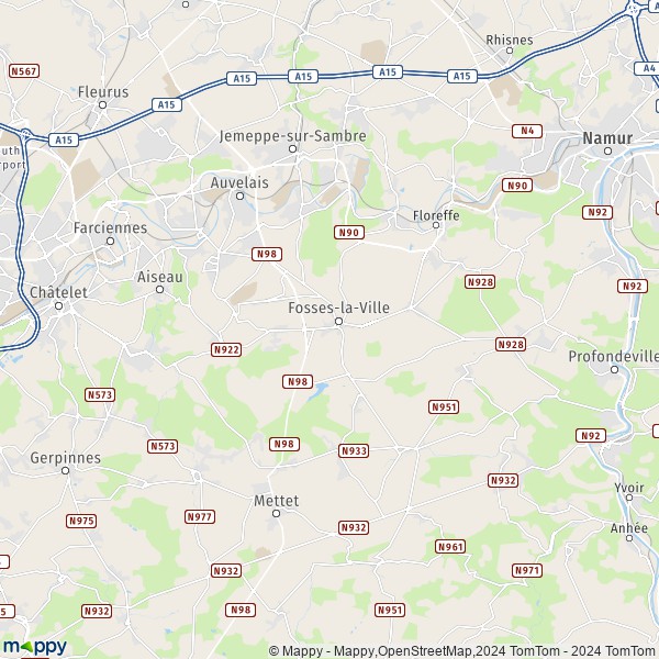 De kaart voor de stad 5070 Fosses-la-Ville
