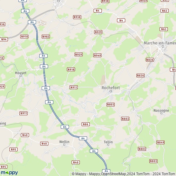 De kaart voor de stad 5580 Rochefort