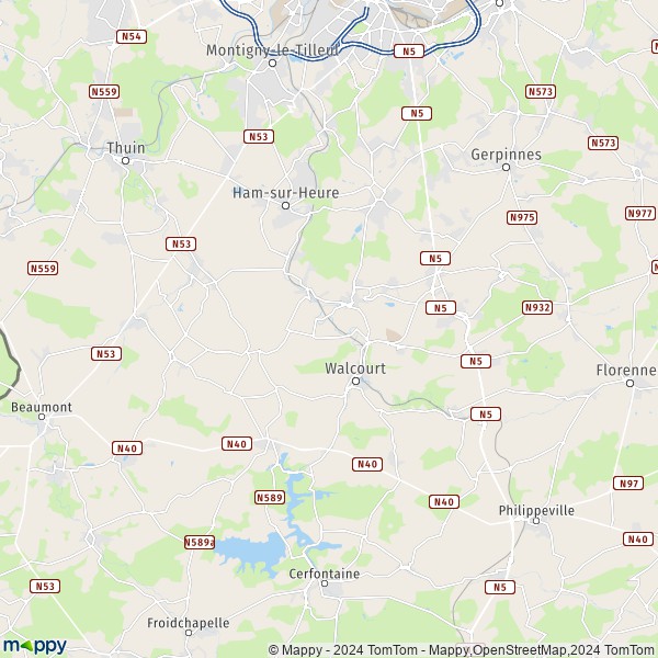 De kaart voor de stad 5650-5651 Walcourt