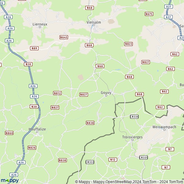 De kaart voor de stad 6670-6674 Gouvy