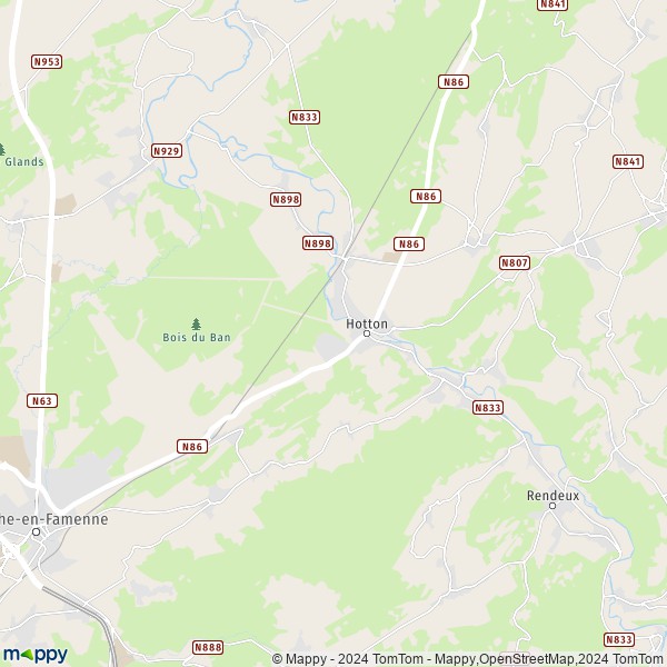 De kaart voor de stad 6990 Hotton