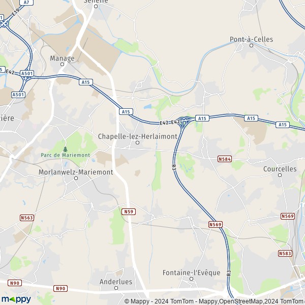 De kaart voor de stad 7160 Chapelle-lez-Herlaimont