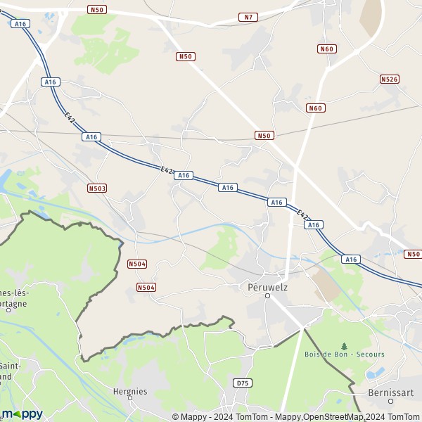De kaart voor de stad 7600-7608 Péruwelz