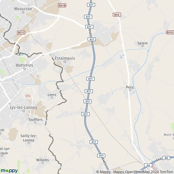 De kaart voor de stad 7730 Estaimpuis