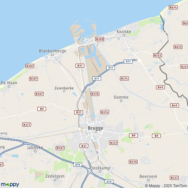 De kaart voor de stad 8000-8380 Brugge