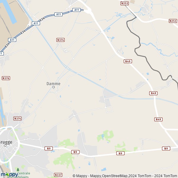 De kaart voor de stad 8340 Damme