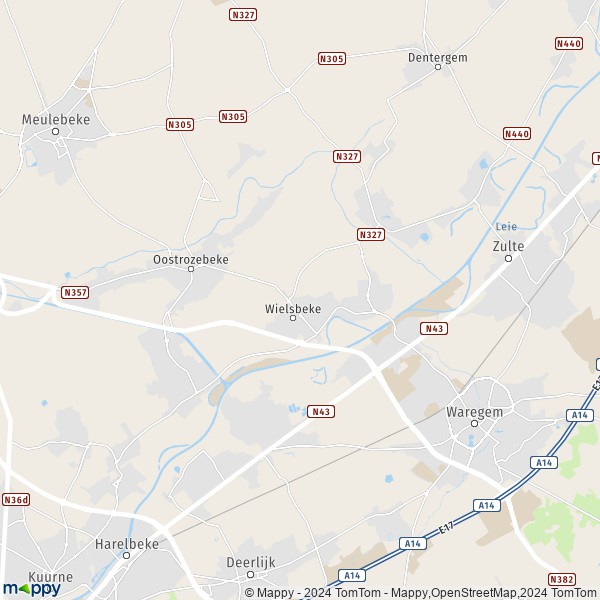 De kaart voor de stad 8710 Wielsbeke