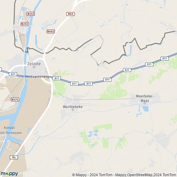 De kaart voor de stad 9185 Wachtebeke