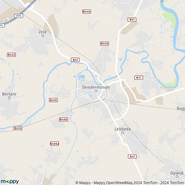 De kaart voor de stad 9200-9260 Dendermonde