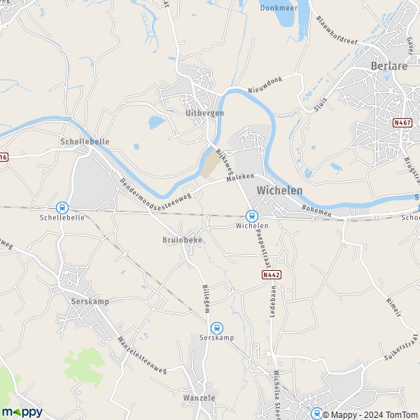 De kaart voor de stad 9200-9260 Wichelen