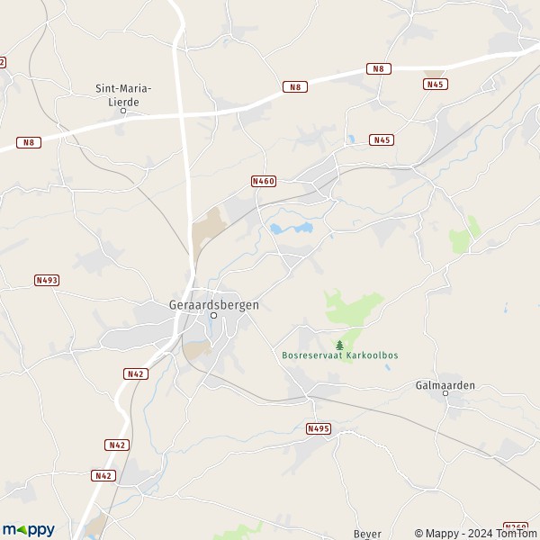 De kaart voor de stad 9500-9506 Geraardsbergen