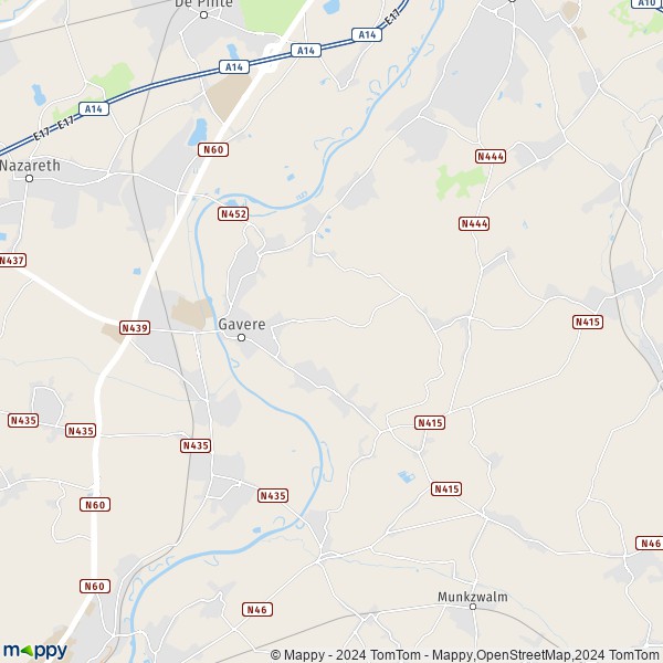 De kaart voor de stad 9890 Gavere
