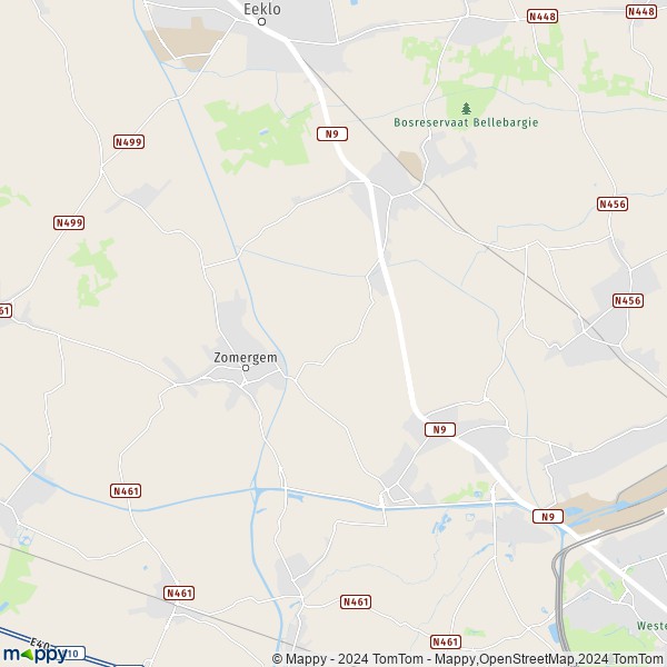 De kaart voor de stad Zomergem, 9930 Lievegem