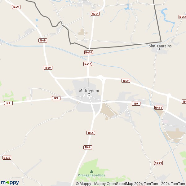 De kaart voor de stad 9990-9992 Maldegem