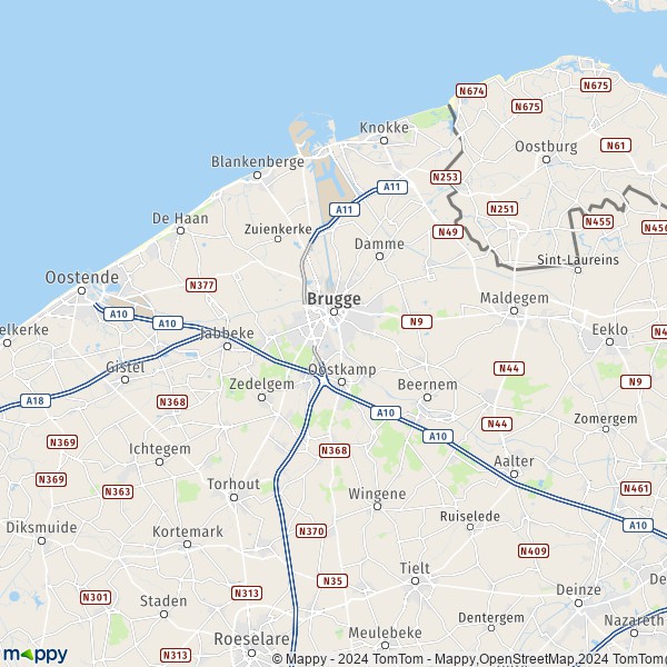 De kaart voor de Brugge