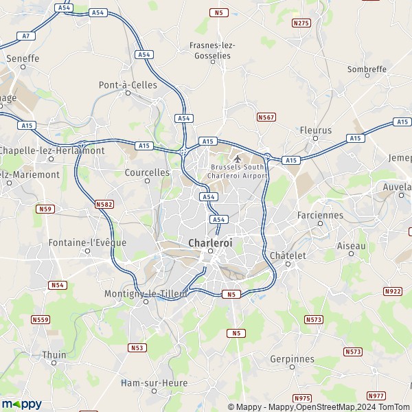 De kaart voor de Charleroi