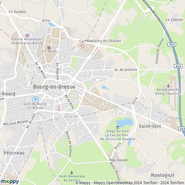 De kaart voor de stad Bourg-en-Bresse 01000