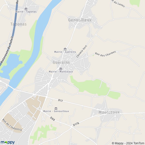 Plattegrond Guéreins kaart van Guéreins (01090) en praktische info