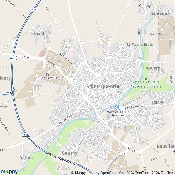 De kaart voor de stad Saint-Quentin 02100