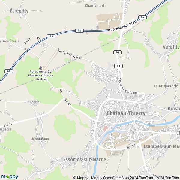 De kaart voor de stad Château-Thierry 02400