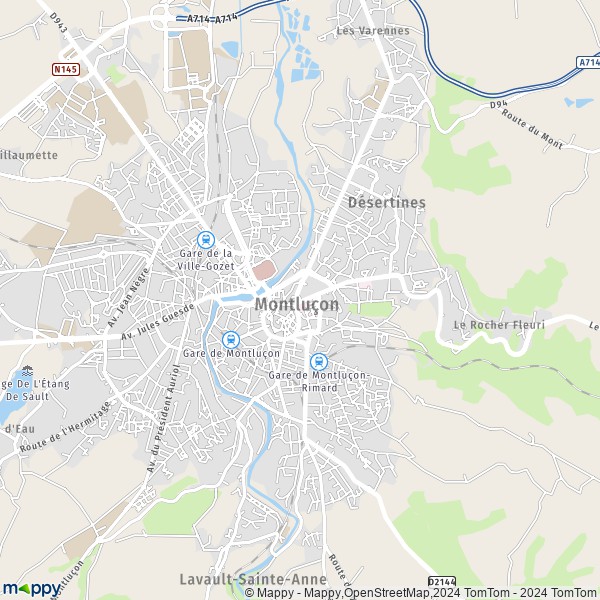 De kaart voor de stad Montluçon 03100