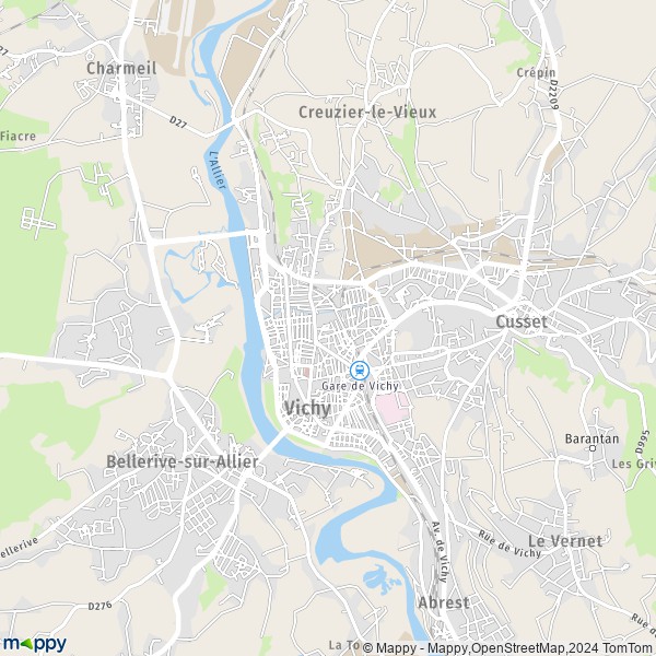 De kaart voor de stad Vichy 03200