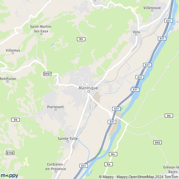 De kaart voor de stad Manosque 04100