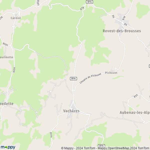 De kaart voor de stad Vachères 04110