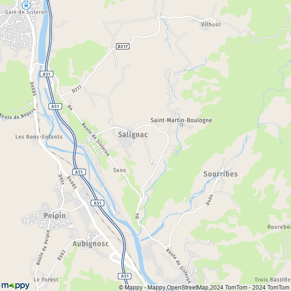 De kaart voor de stad Salignac 04290