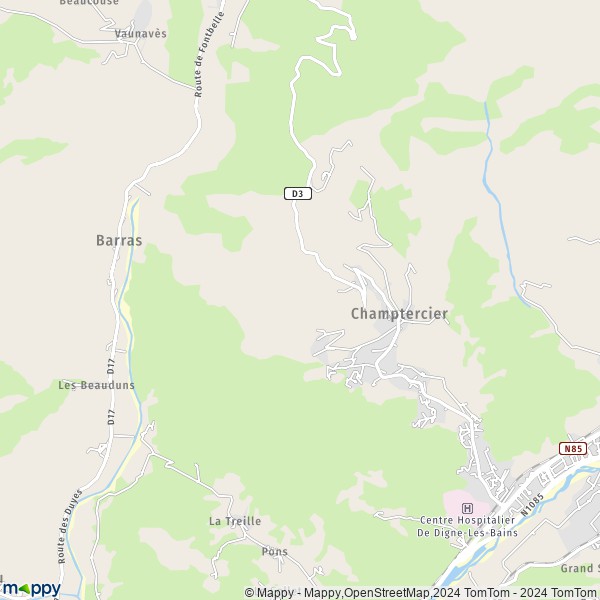De kaart voor de stad Champtercier 04660