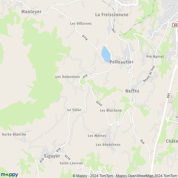 De kaart voor de stad Pelleautier 05000