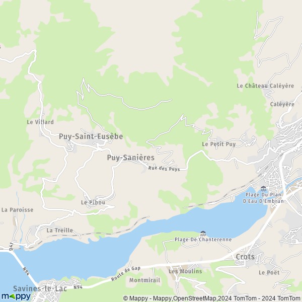 De kaart voor de stad Puy-Sanières 05200