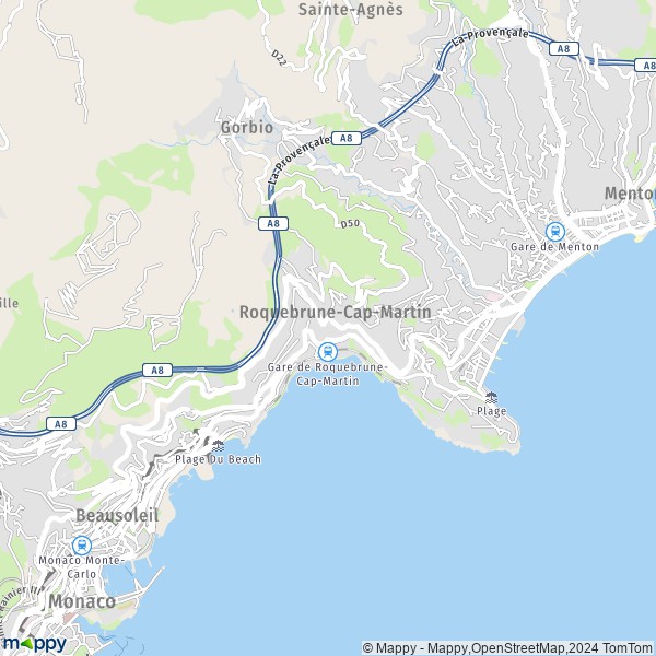 De kaart voor de stad Roquebrune-Cap-Martin 06190